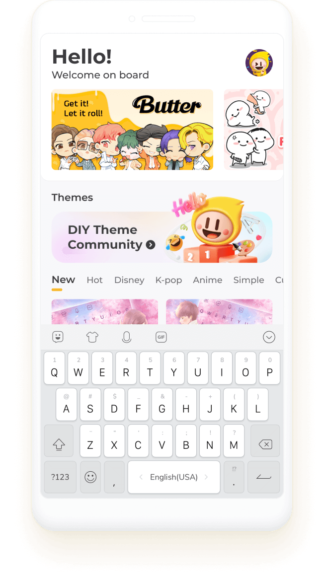 With 3600+ Emoji, Emoticon, GIF, Sticker, Coll Fonts, stylish themes on this emoji keyboard